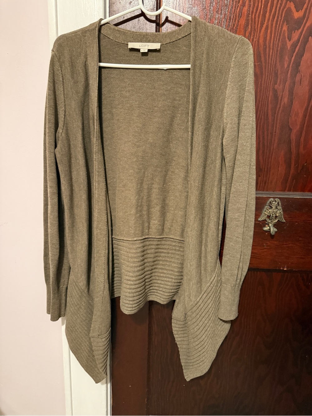 LOFT Brown Open-Front Ribbed Hem Women's Cardigan